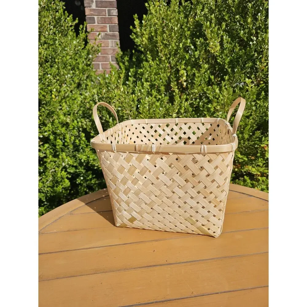 Vintage Woven Bamboo Basket with Handles